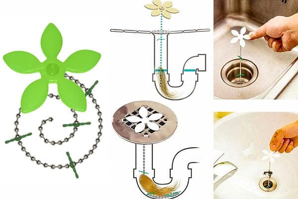 Haar-Auffangvorrichtung an einer Kette für den Abfluss von Badewanne oder Waschbecken