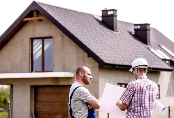 Bauleiter mit Arbeiter beim Hausbau