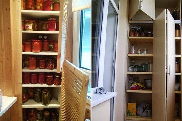 Lagerung von Gläsern mit Haushaltsvorräten auf dem Balkon