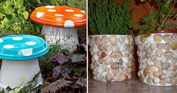 Plastikeimer im Gartendesign