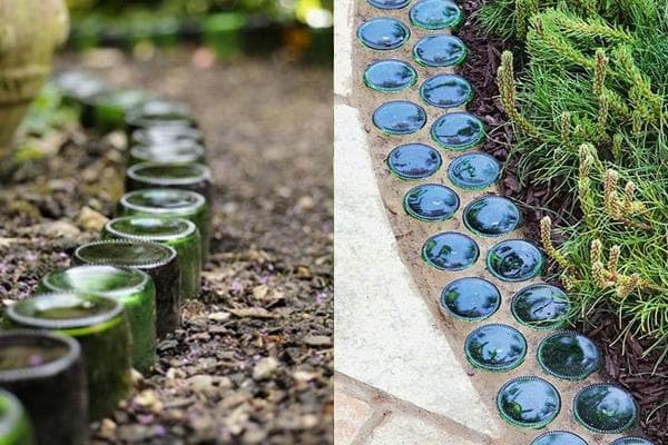 Gartenbordüren aus Glasgläsern und Flaschen