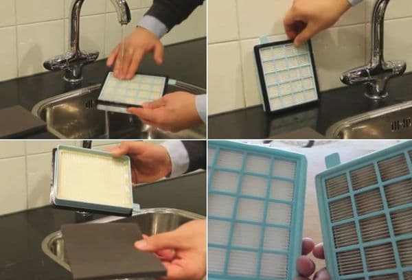 Spülen des verschmutzten Staubsaugerfilters