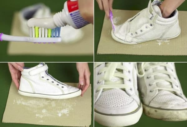Reinigung von Schuhen mit Zahnpasta
