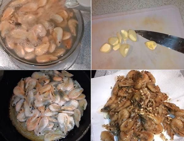 Gebratene Garnelen mit Knoblauch