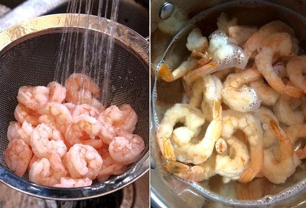 Schälen und Kochen der Garnelen