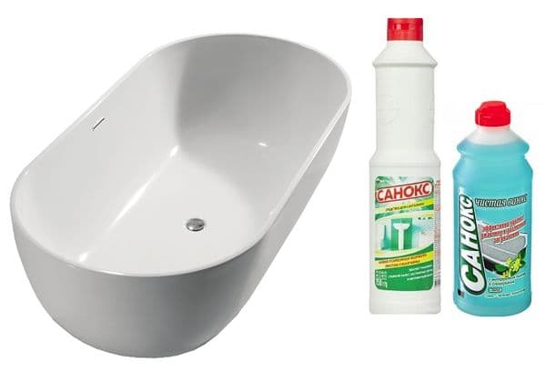 Reinigungsmittel Sanox und Badewanne