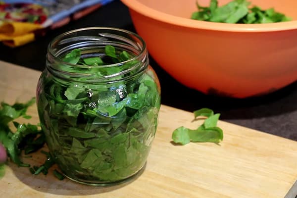 Geschnittener Sauerampfer in einem Glas