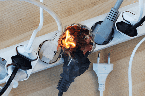 Eine Steckdosenleiste hat Feuer gefangen