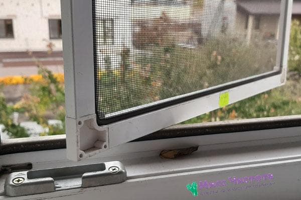 Rahmen eines Moskitonetzes am Kunststofffenster