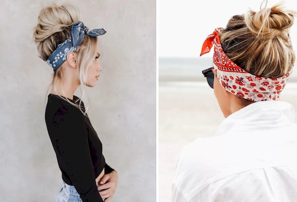 Bandana mit einem Dutt auf dem Kopf