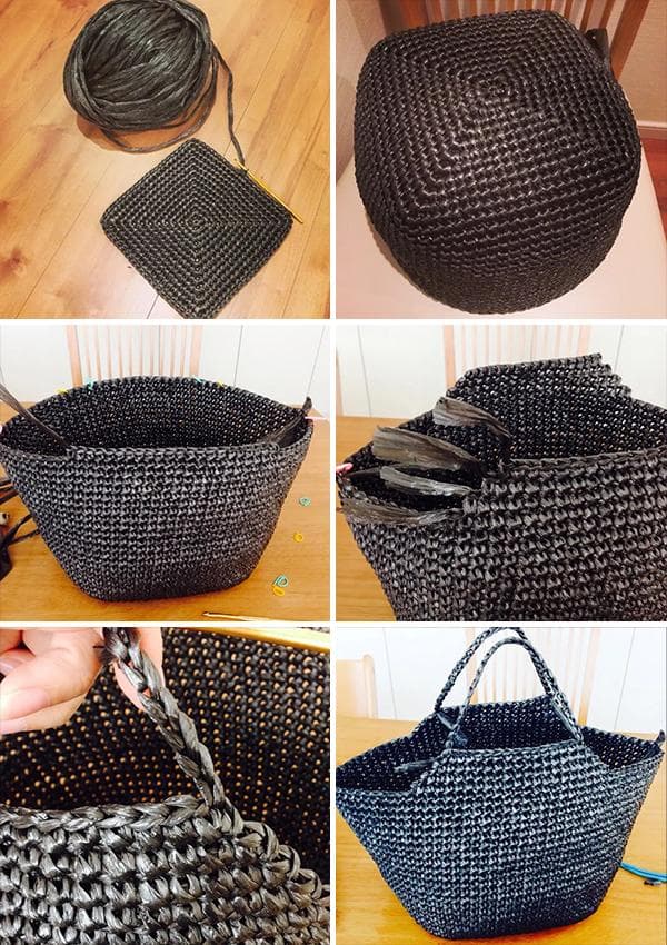 Meisterklasse zum Häkeln einer Tasche aus schwarzen Beuteln