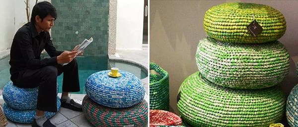 Poufs, gehäkelt aus alten Tüten