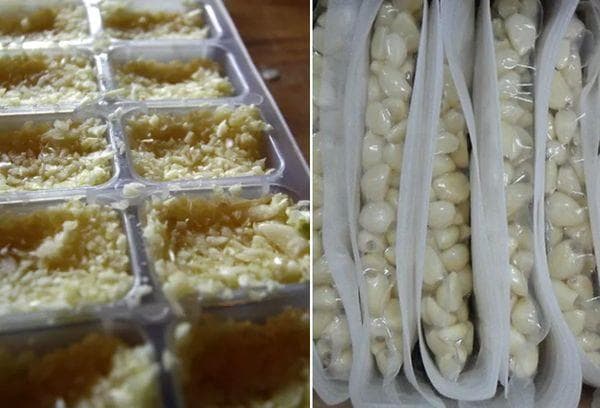 Lagerung von Knoblauchzehen und zerkleinertem Knoblauch