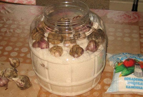 Knoblauch im Glas mit Salz