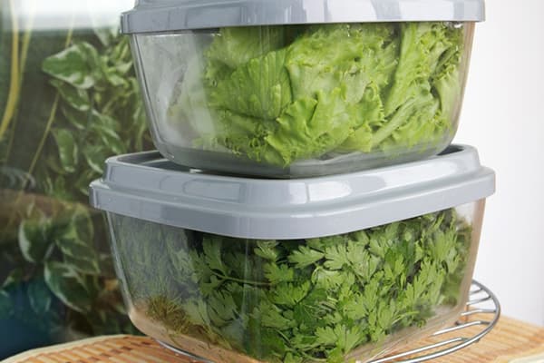 Kraut in Plastikbehältern