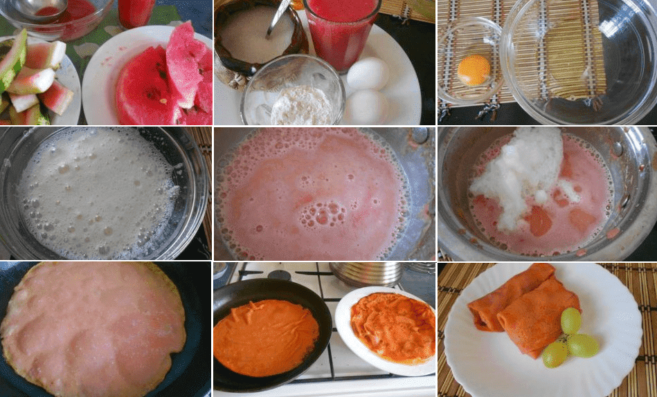 Pfannkuchen mit Wassermelonensaft