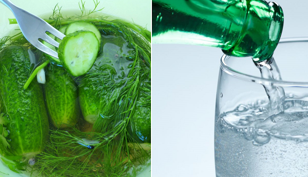 Mineralwasser und Gurken