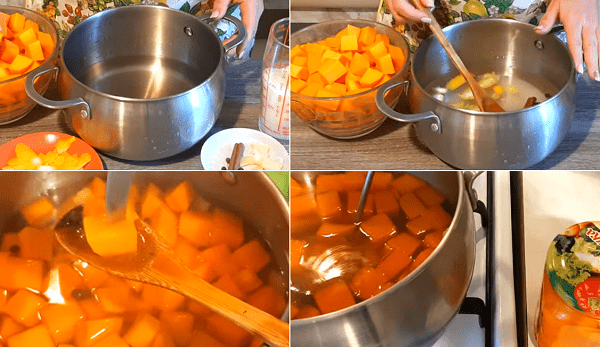 Zubereitung des Kürbis in Marinade
