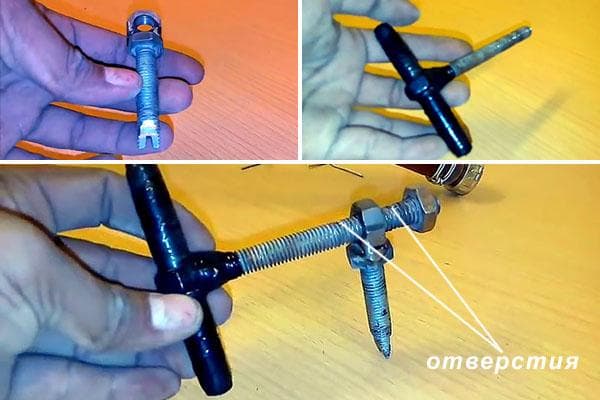 Selbstgebautes Rohrklemmen-Werkzeug aus Bolzen und Muttern
