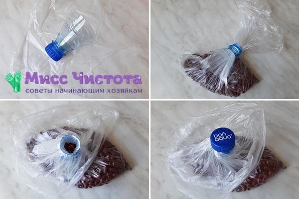Herstellung eines Beutels mit Dosierer aus dem Hals einer Plastikflasche