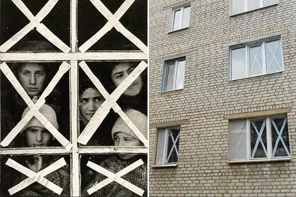 Kreuzweise zugeklebte Fenster