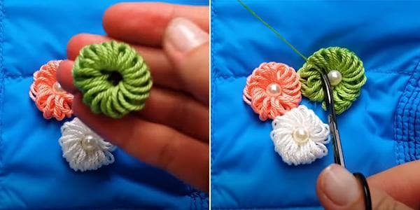 Blümchen aus Fäden und Perlen