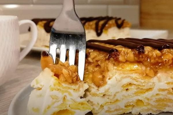 Karamellkuchen mit Flocken ohne Backen