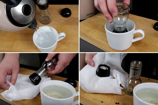 So öffnen Sie eine Einwegmühle mit kochendem Wasser