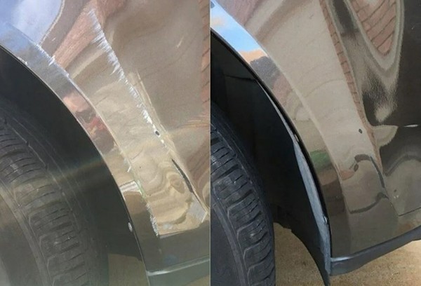 Das Auto vor und nach der Beseitigung von Kratzern