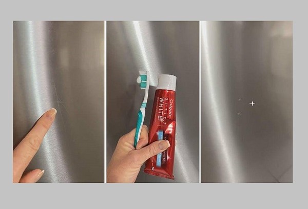Kratzer mit Zahnpasta von einem Kühlschrank entfernen