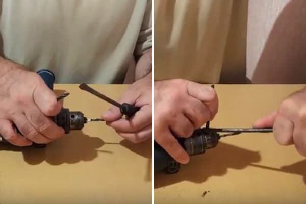 Lösen des Bohrfutters mit einem Bohrer und einem Schraubendreher
