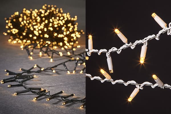 LED-Lichterketten auf schwarzem und weißem Kabel