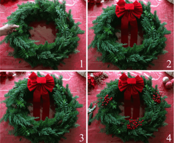 Prinzip der Herstellung eines Adventskranzes aus lebenden Zweigen 1