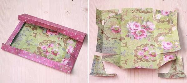 Schablone aus Geschenkpapier zum Bekleben der Schachtel