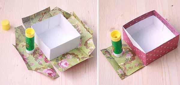 Bekleben der Box mit Papier