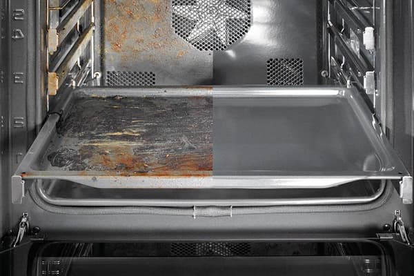 Backofen vor und nach der pyrolytischen Reinigung