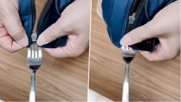 Reißverschluss mit einer Gabel reparieren